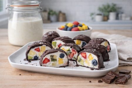 Receta Gatimi me Kefir - Receta të Shëndetshme dhe të Detajuara - nga edesia.al - fruta kefiri te ngrira me cokollate te zeze